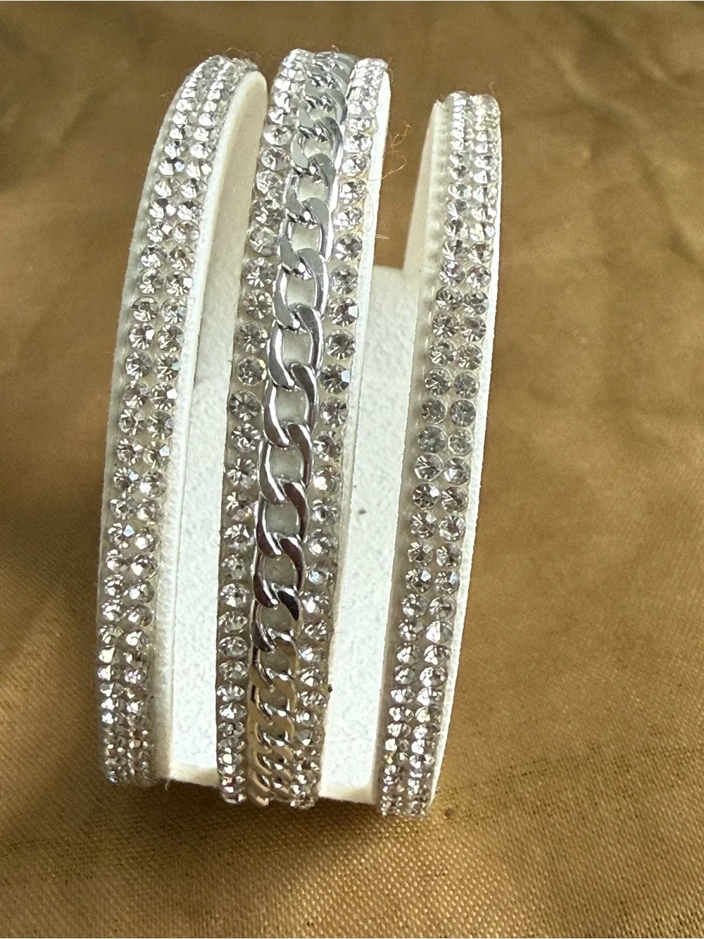 White Crystal Wrap Bracelet with Silver Accents
